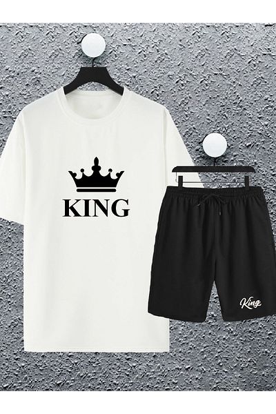 macklin Unisex Γυναικεία ανδρική φόρμα φόρμας μπλούζας και σορτς με εμπριμέ King