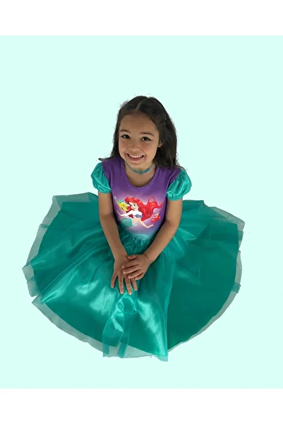 Moni Girl's Mermaid Ariel Printed, Tulle Kiloş Skirt, Summer Dress