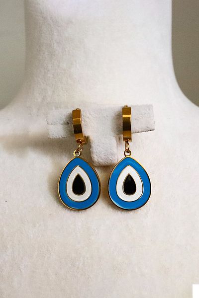 EUROMODA Gold and Silver Plated Steel Dangle Earrings with Evil Eye Design