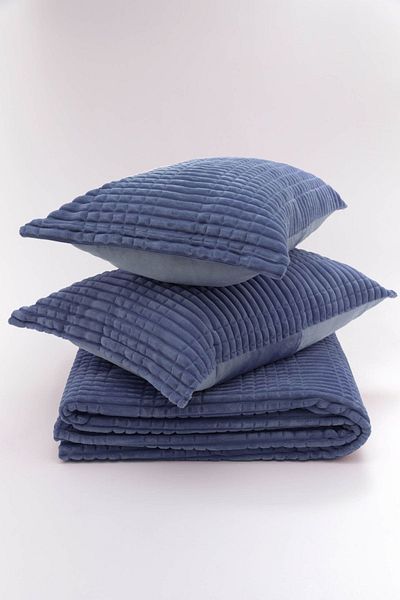 ETE HOMETEX MERİNOS MODERN LINE 3 PIECES BLANKET AND BED COVER SET Navy Blue DOUBLE 8696474231354