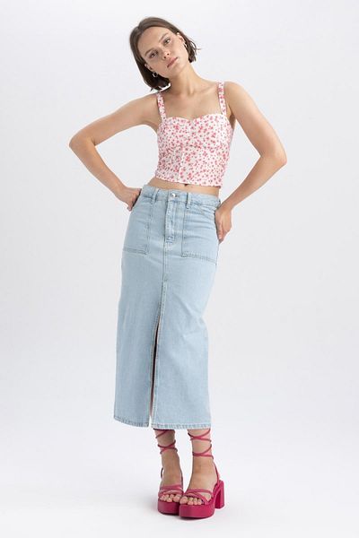 DeFacto Cargo Fit 100% Cotton Maxi Jean Skirt A9385ax23hs