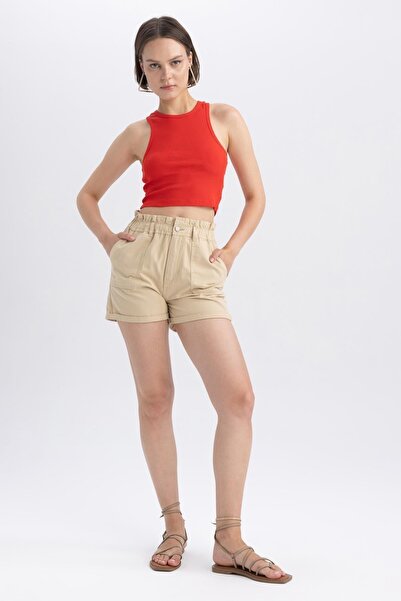 DeFacto Regular Fit Yüksek Bel Gabardin %100 Pamuk Şort A3527ax23sm