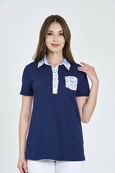 TOLGA SARAÇOĞLU 10449ΤΣ ΜΠΛΟΥΖΑ ΠΛΕΚΤΗ ΠΙΚΕ ΜΕ ΚΟΝΤΟ ΜΑΝΙΚΙΑ ΜΕ ΛΕΠΤΟΜΕΡΗ ΣΧΕΔΙΑΣΜΟ ΣΚΟΥΡΟ ΜΠΛΕ ΣΑΛΙ