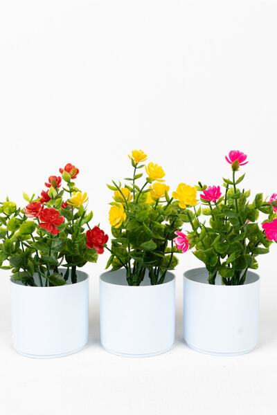 YAPAY ÇİÇEKÇİNİZ Σετ τεχνητών λουλουδιών 3 τεμαχίων σε μίνι λευκές γλάστρες