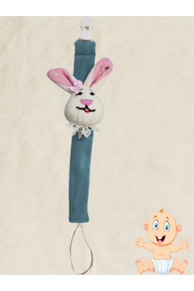 CEBECİ TİCARET Pacifier Strap - - Baby Gift Natural Fabric White Rabbit Model