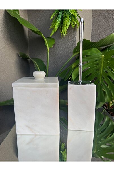 MIARIK DESIGN & DEKORASYON DEKORATİF MERMER KARE ÇÖP KOVASI VE TUVALET FIRÇASI