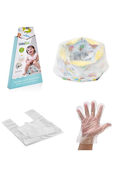 Babyjem Desenli Karton Seyahat Lazımlığı + 20 Adet Yedek Poşet + Şeffaf Eldiv...