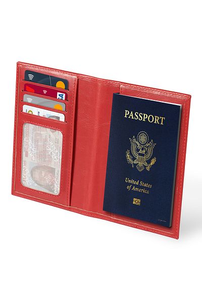 OttoAngelino Otto Angelino Husa Pașaport din piele - Protecție RFID - Roșu