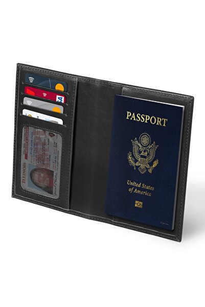 OttoAngelino Otto Angelino Leather Passport Case Wallet - Rfid Protected - Black