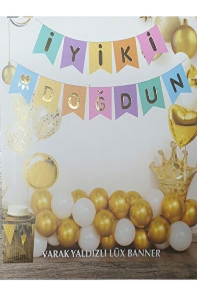 Aşkın Parti Evi Χρωματιστό επιγραφή «Χρόνια Πολλά» με χρυσό γράμματα