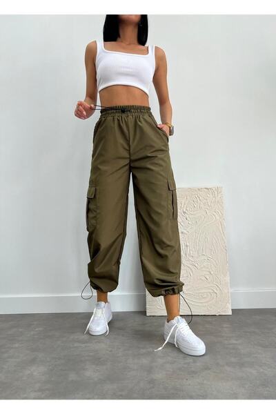 LİMABEL Sunday Pantaloni parașuta verde kaki buzunar cargo Micro Fabric talie înaltă Pantaloni de vară cu talie elastică