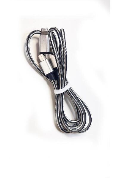 GoSmart Kablo GOSMART 2İN1 LİGHTNİNG MİCRO USB HİBRİD ÖRME ŞARJ KABLOSU Gri