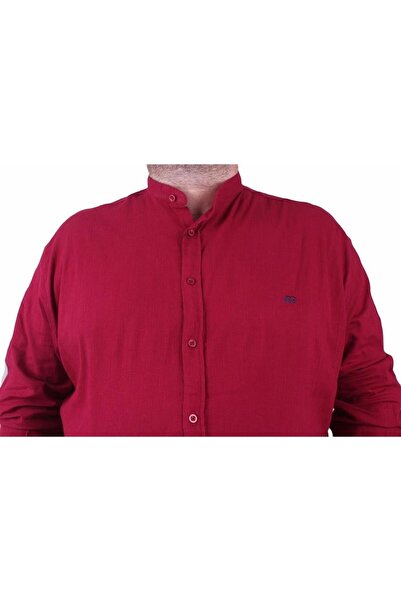 MocGrande Ανδρικό πουκάμισο μεγάλου μεγέθους Lycra Linen Judge Collar 11307 Claret Red