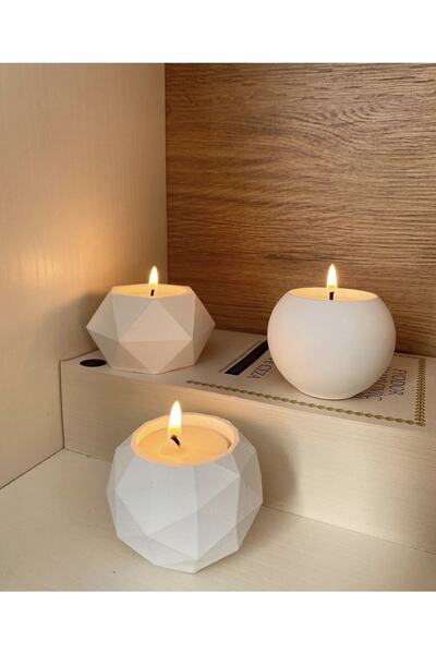Miya Art Studio Üçlü beton tealight mumluk seti ( tealight mumlar dahildir)