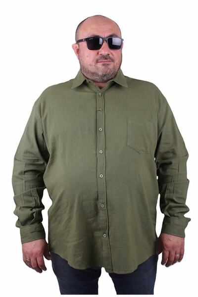 Starbattal Ανδρικό πουκάμισο μεγάλου μεγέθους από λικρά και λινό με τσέπες 11...