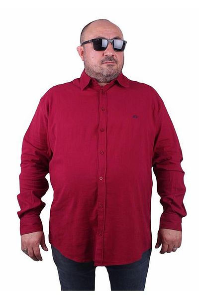 Starbattal Men's Large Size Lycra Linen Shirt 11305 Claret Red