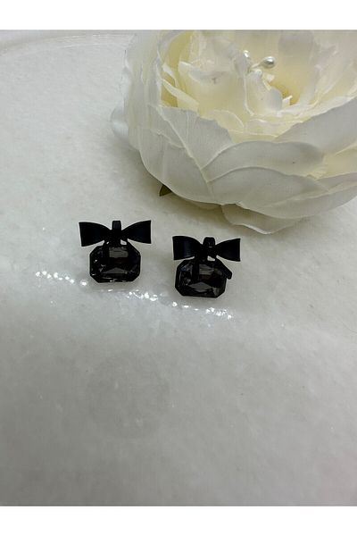 MFM STORE Anthracite Jewelled Ribbon Gift Earrings