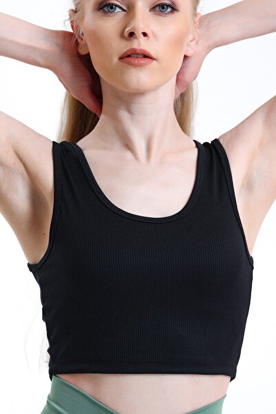 VOSSAX Women's 2-Pack Black+White Strap Crop Ribbed Stretch Knitted Blouse