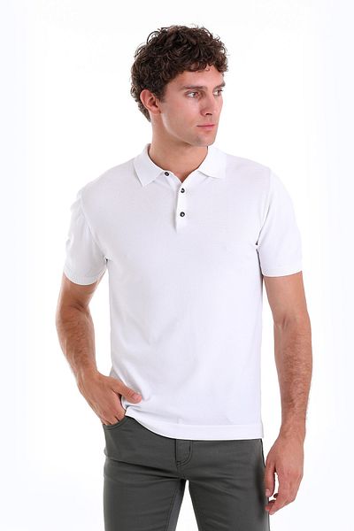 Hatemoğlu Λευκό μπλουζάκι Comfort Fit με απλό γιακά πόλο από ρεγιόν