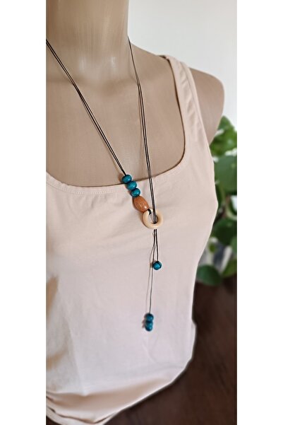 Etnik , bohem, sade şıklığı tasarım turkuaz kolye