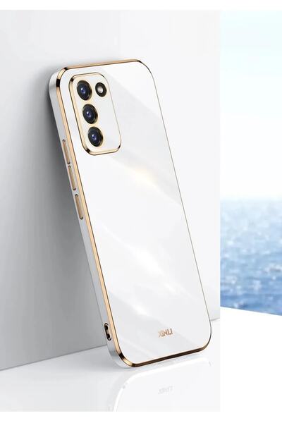 ELGALA Samsung Galaxy A70 Uyumlu Kılıf Parlak Kenarlı Altın Işlemeli Kamera K...