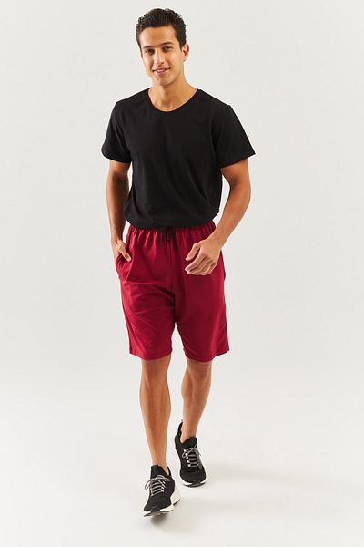 Butikgiz Burgundy Comfortable 100% Cotton Combed Cotton Lace Up Short Trendy Men's Shorts with Pockets