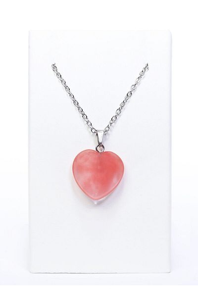 grs oyuncak Natural Heart Model Rose Quartz Stone Necklace