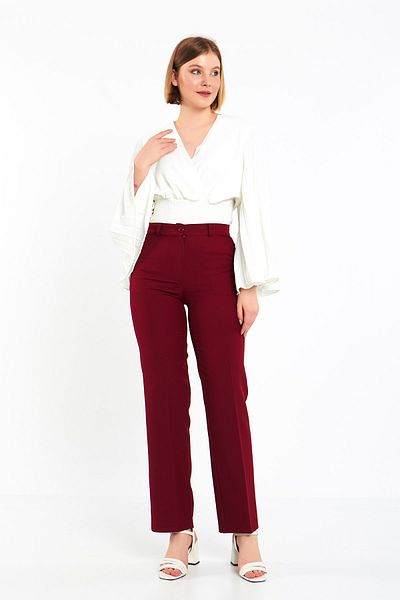 Blue Black Burgundy Wide Leg Fabric Trousers