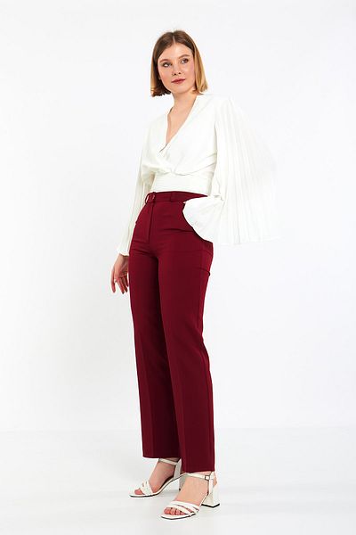 Blue Black Burgundy Wide Leg Fabric Trousers