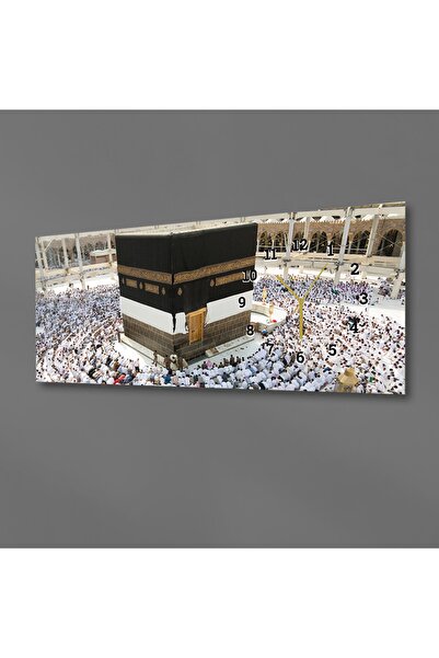 marpanya Kabe-i Muazzama Ve Tavaf Yatay Yandan Saatli Dini Temalı Cam Tablo 066