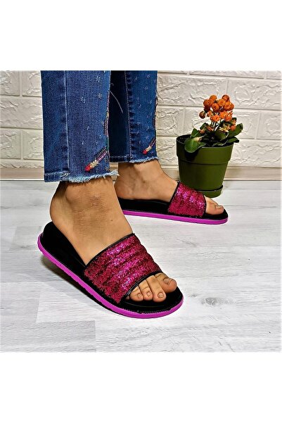 Calx Fuchsia Glitter Orthopedic Sole Stylish Daily Women's Slippers