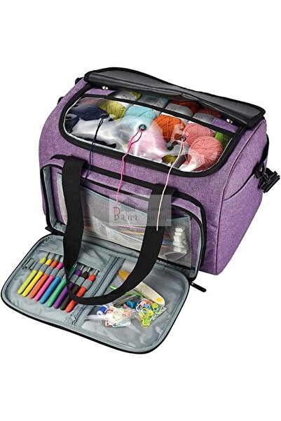 BALIM ÖRGÜ EVİ حقيبة محبوكة كبيرة الحجم منقوشة باللون الأرجواني