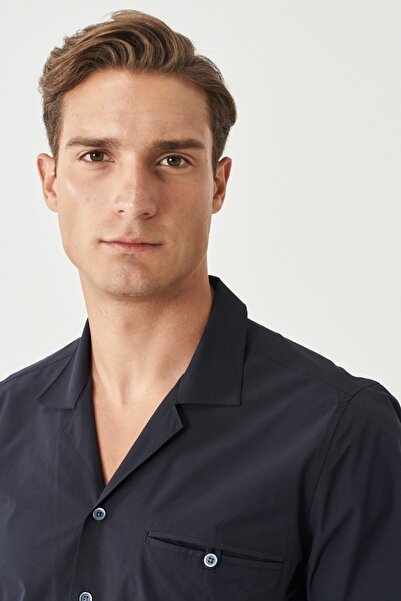ALTINYILDIZ CLASSICS Ανδρικό πουκάμισο με κοντό μανίκι Navy Blue με στενή εφαρμογή