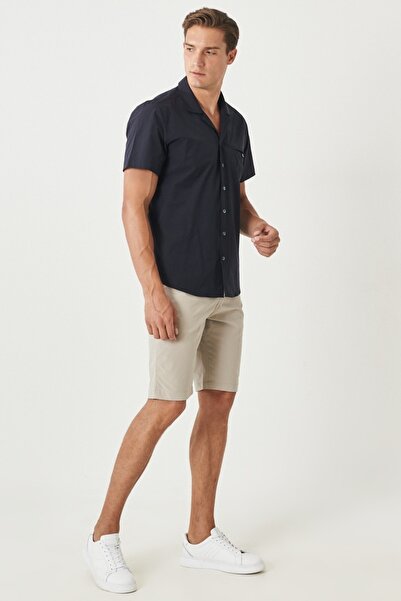 ALTINYILDIZ CLASSICS Ανδρικό πουκάμισο με κοντό μανίκι Navy Blue με στενή εφαρμογή