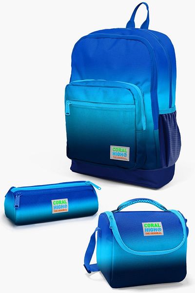 Coral High Set de 3 genți de școală pentru copii, albastru bleumarin, cu tranziție de culoare SET0123745