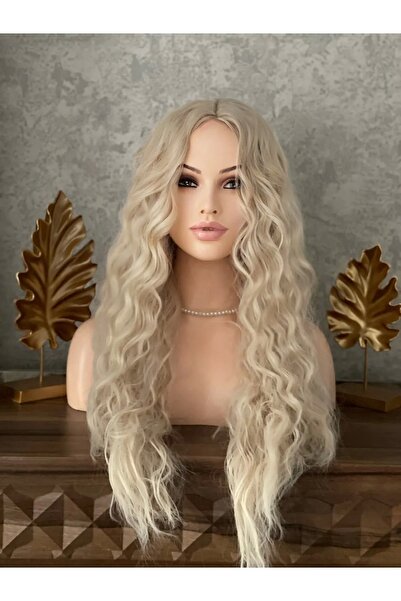 Fenomen Peruk Soğuk Sarı Perçemsiz Dalgalı Peruk