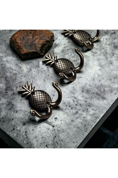 Dizaynhouse Yellow Metal Antique - Pineapple Pattern Coat Hanger, Back Hanger, Doorway and Wall Mounted Hanger