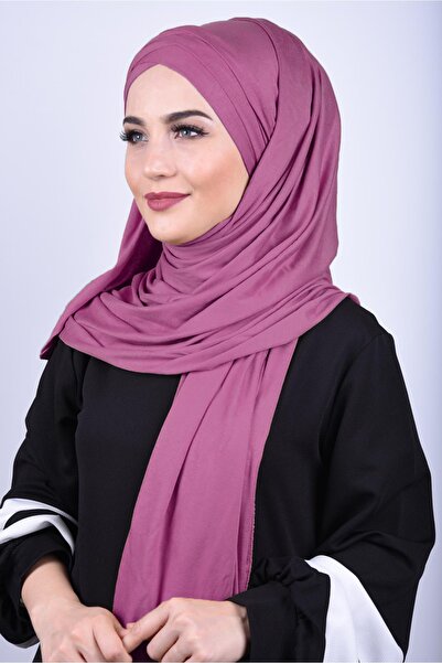 Ns nowascarf Penye 3 Bantlı Tesettür Hazır Şal Rose
