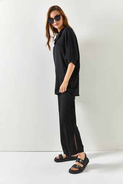 Olalook Dámská černá souprava kalhot s horním střihem a spodním rozparkem TKM-19000185