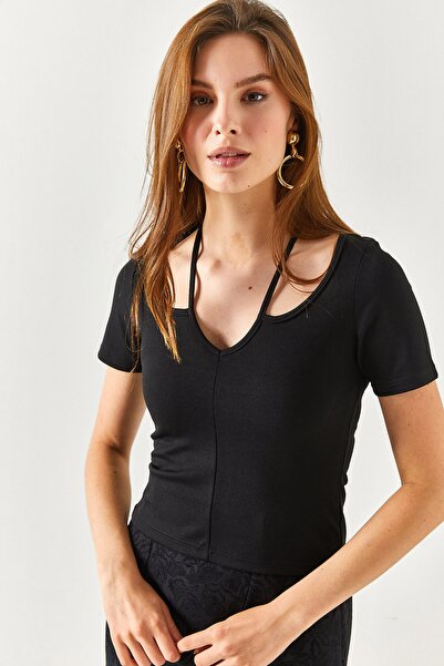 Olalook Γυναικεία Μαύρη Roba Cross Crepe Μπλούζα BLZ-19002346