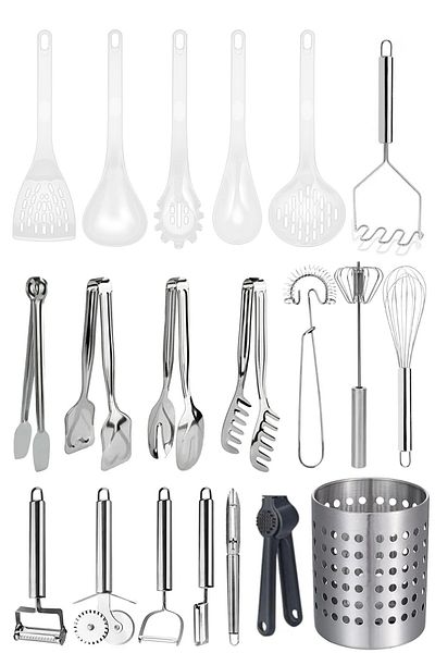Selenica 20 Piece Cooking Set, Dowry Set, Tongs Set, Garlic Press, Ladle Set, Peeler, Spoon Holder.