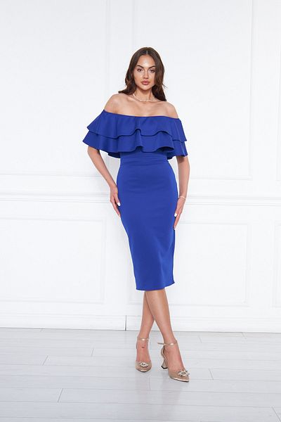 Bidoluelbise Women's Karmen Collar Stretch Fabric Off Shoulder Midi Length Evening Dress Pencil Dress