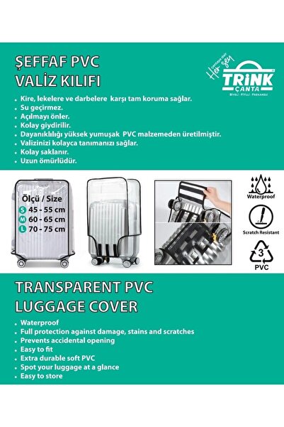 Trink Valiz Kılıfı Şeffaf Su Geçirmez Kir Tutmaz Kolay Temizlenebilir