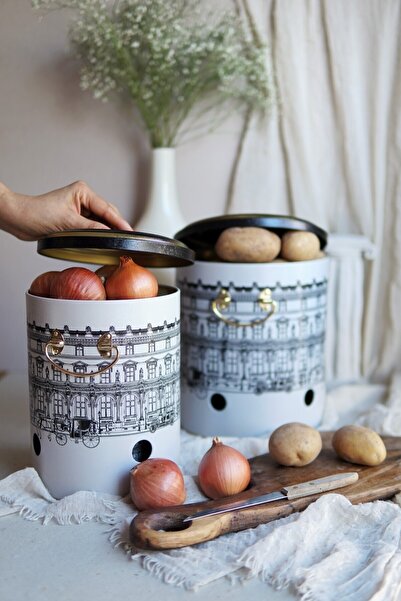 EVLE Metal Patates Soğan Kovası - Sebzelik - Patates Soğanlık Sepeti 2li Set, City Erb23t9