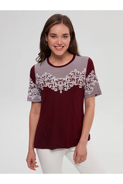 Faik Sönmez Lace Printed Round Neck T-shirt 65474