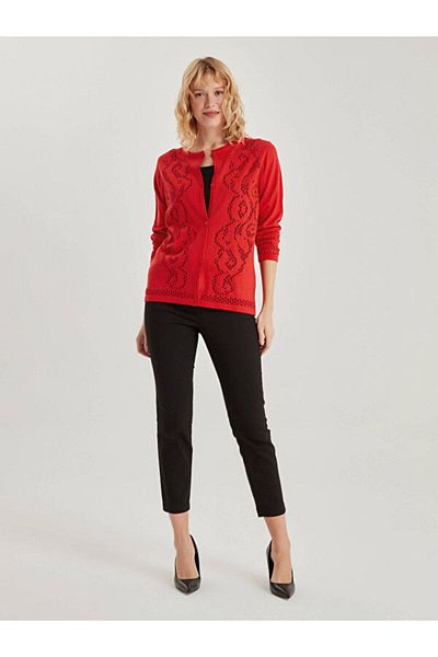 Faik Sönmez Front Hole Work Knitted Knitwear Cardigan 66765