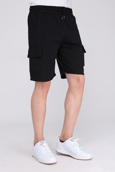 KRAVEN Μαύρο Cargo Pocket Ανδρικό Oversize Relaxest ελαστικό βερμούδα με κορδόνια
