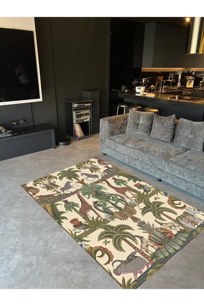 Rugs Modern Halı Botanical Theme Giraffe Decorative Woven Base Digital Printe...