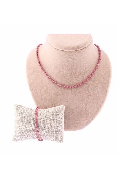 Haremi Tourmaline Stone Natural Stone Necklace-Bracelet Set-3-4MM Pink