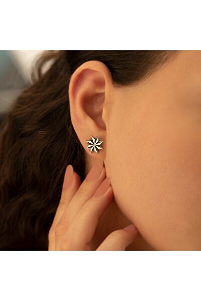 Dkmn Silver 925 Ayar Gümüş Kazımalı Yıldız Unisex Sembol Küpe